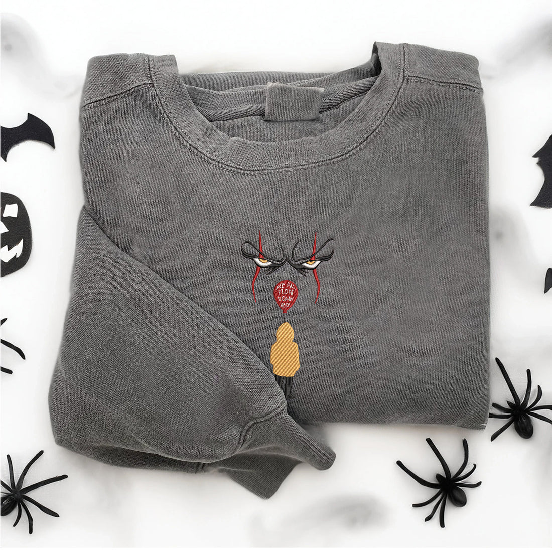 Head Clown and Boy with Balloon Embroidery Sweatshirt, Halloween Embroidery Sweatshirt HLW_M1113