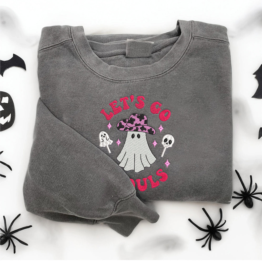 Let's Go Ghouls Ghost Halloween Embroidery Sweatshirt, Halloween Embroidery Sweatshirt HLW_M1237