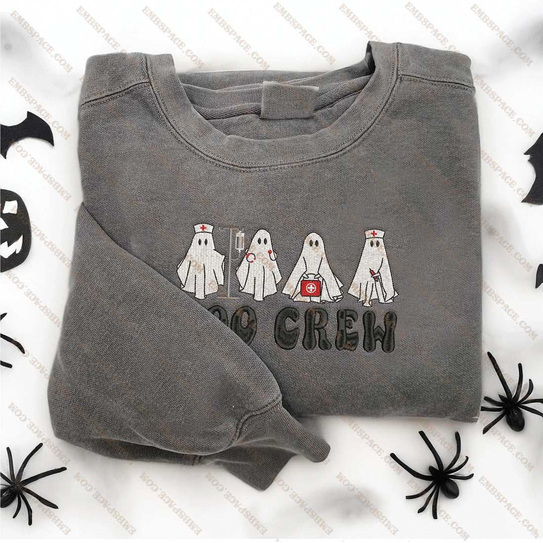 Boo Crew Ghost Nurse Embroidery Sweatshirt, Halloween Embroidery Sweatshirt HLW_M1563