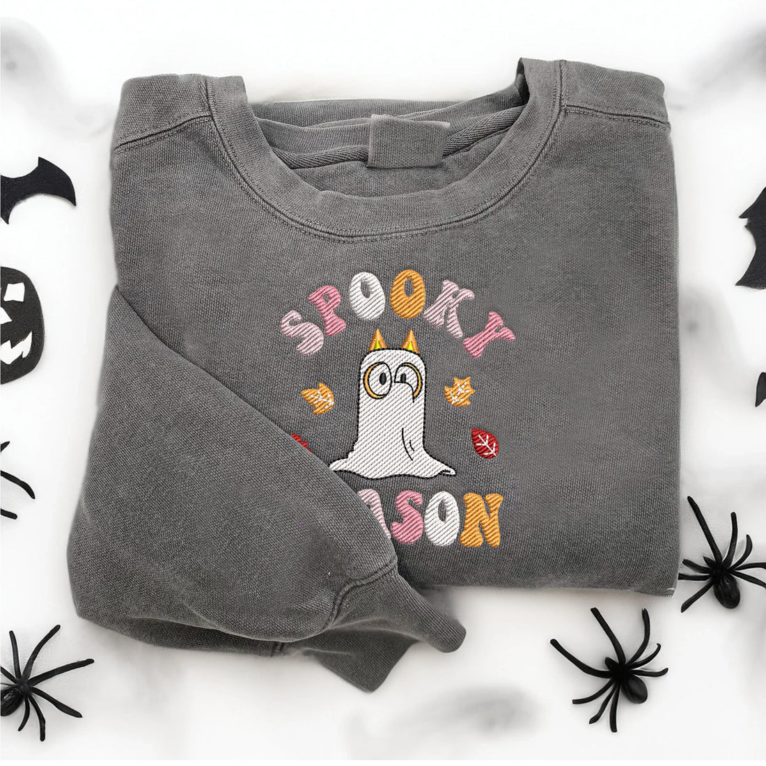 Spooky Season Blue Dog Halloween Embroidery Sweatshirt, Halloween Embroidery Sweatshirt HLW_M1267