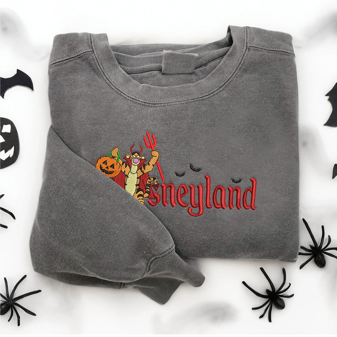Tiger Carry Pumpkin and Trident Halloween Sweatshirt, Halloween Embroidery Sweatshirt HLW_M1354