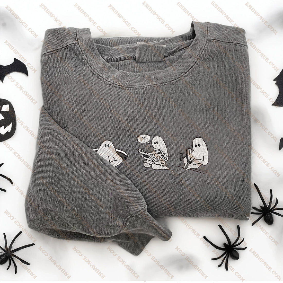 Ghost Playing Dead Embroidery Halloween Sweatshirt, Halloween Embroidery Sweatshirt HLW_M1562