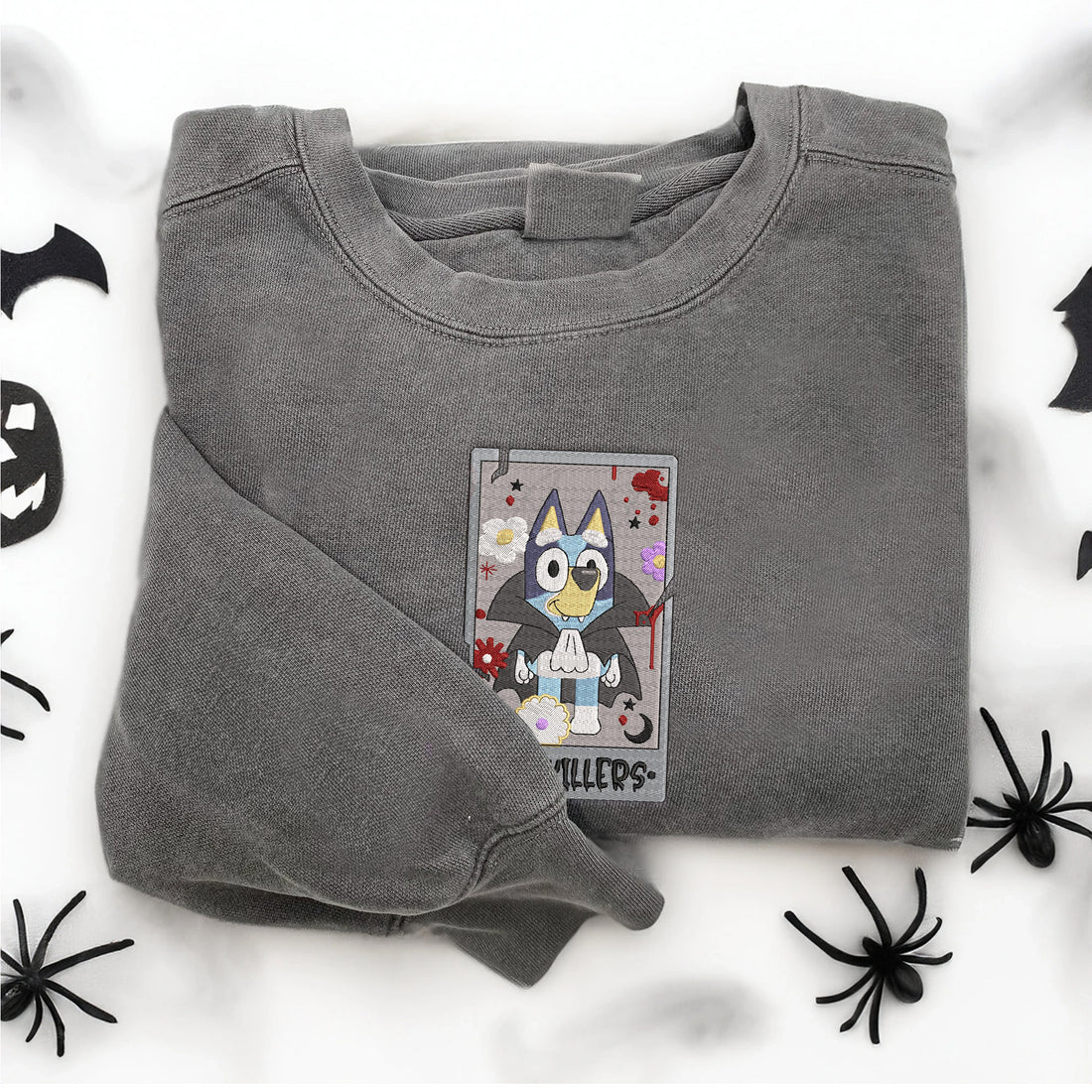 Blue Dog The Killer Tarot Card Sweatshirt, Halloween Embroidery Sweatshirt HLW_M1096