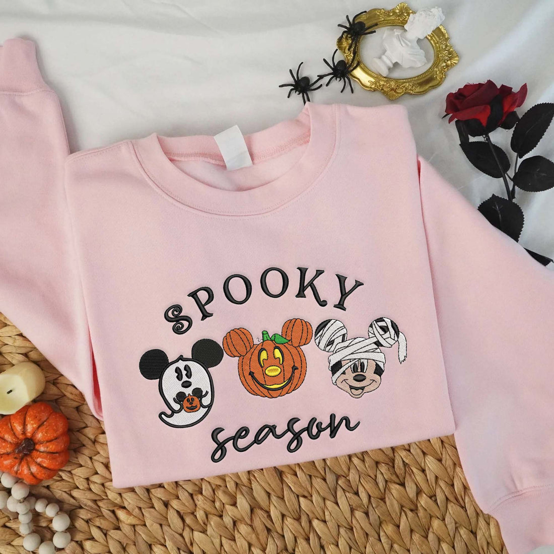 Spooky Season Mouse Halloween Sweatshirt, Halloween Embroidery Sweatshirt HLW_M694
