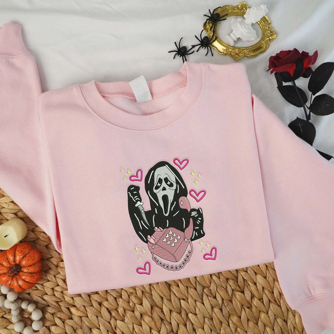 Call Me Horror Embroidery Sweatshirt, Halloween Embroidery Sweatshirt HLW_M643