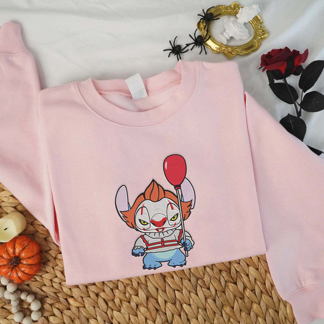 Clown with Balloon Halloween Sweatshirt, Halloween Embroidery Sweatshirt HLW_M1058