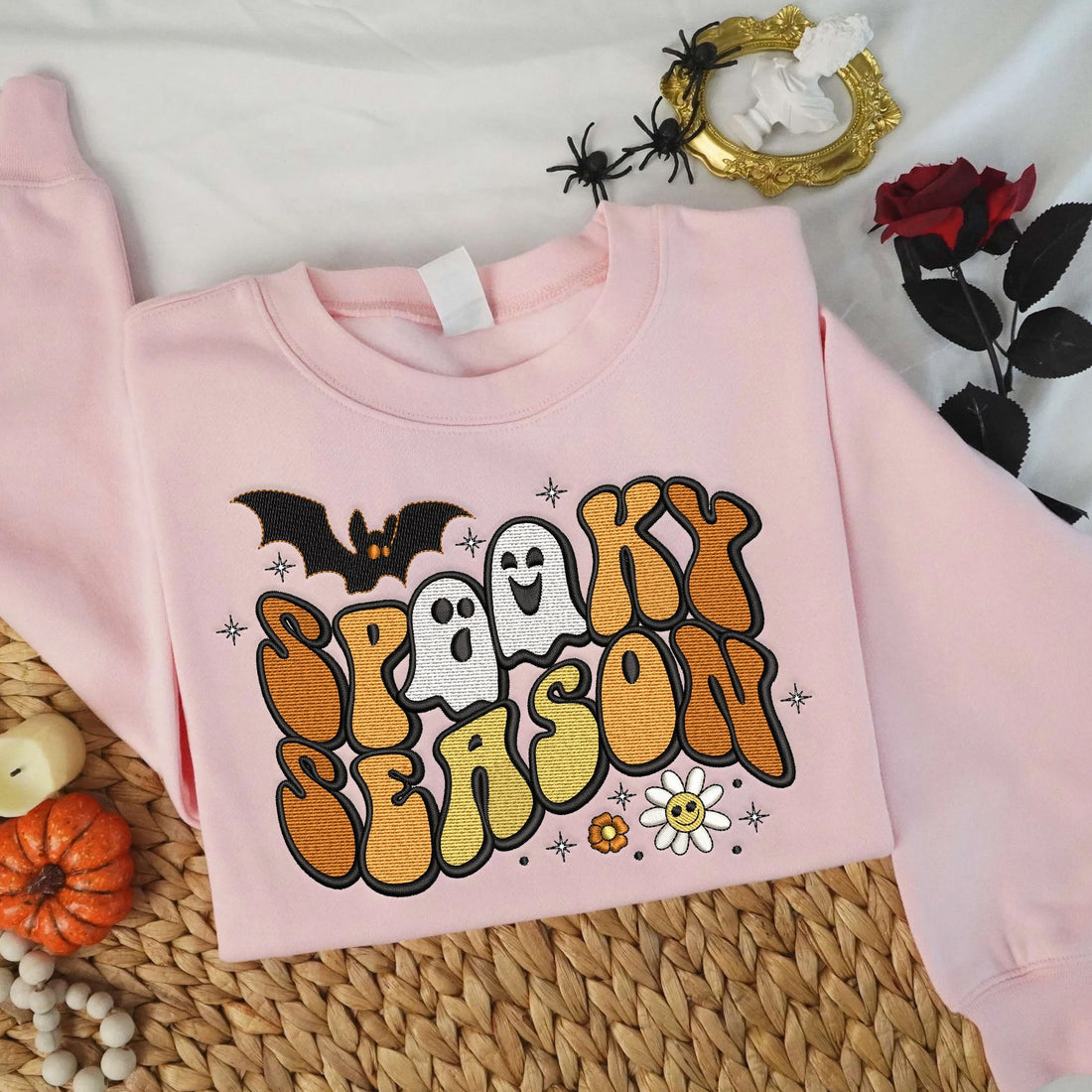 Spooky Season Ghost Embroidery Sweatshirt, Halloween Embroidery Sweatshirt HLW_M247