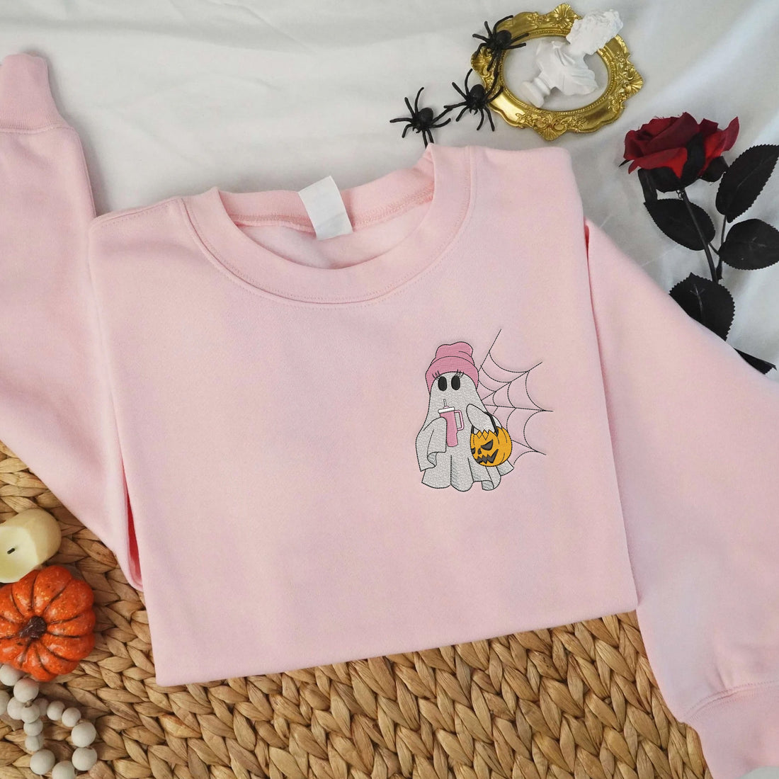 Tumbler Ghost Embroidery Sweatshirt, Halloween Embroidery Sweatshirt HLW_M177