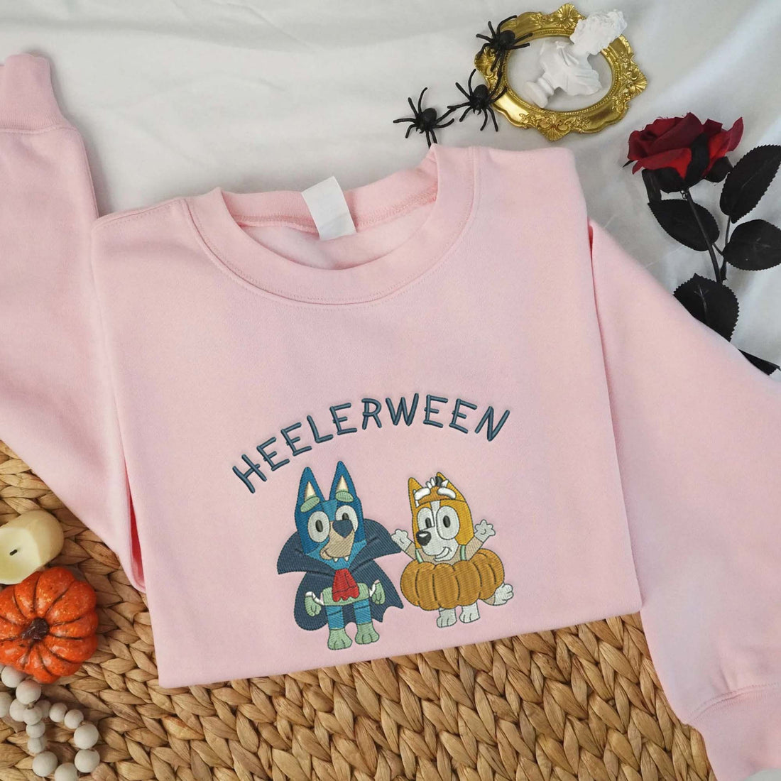Heelerween Funny Blue Dog Sweatshirt, Halloween Embroidery Sweatshirt HLW_M609
