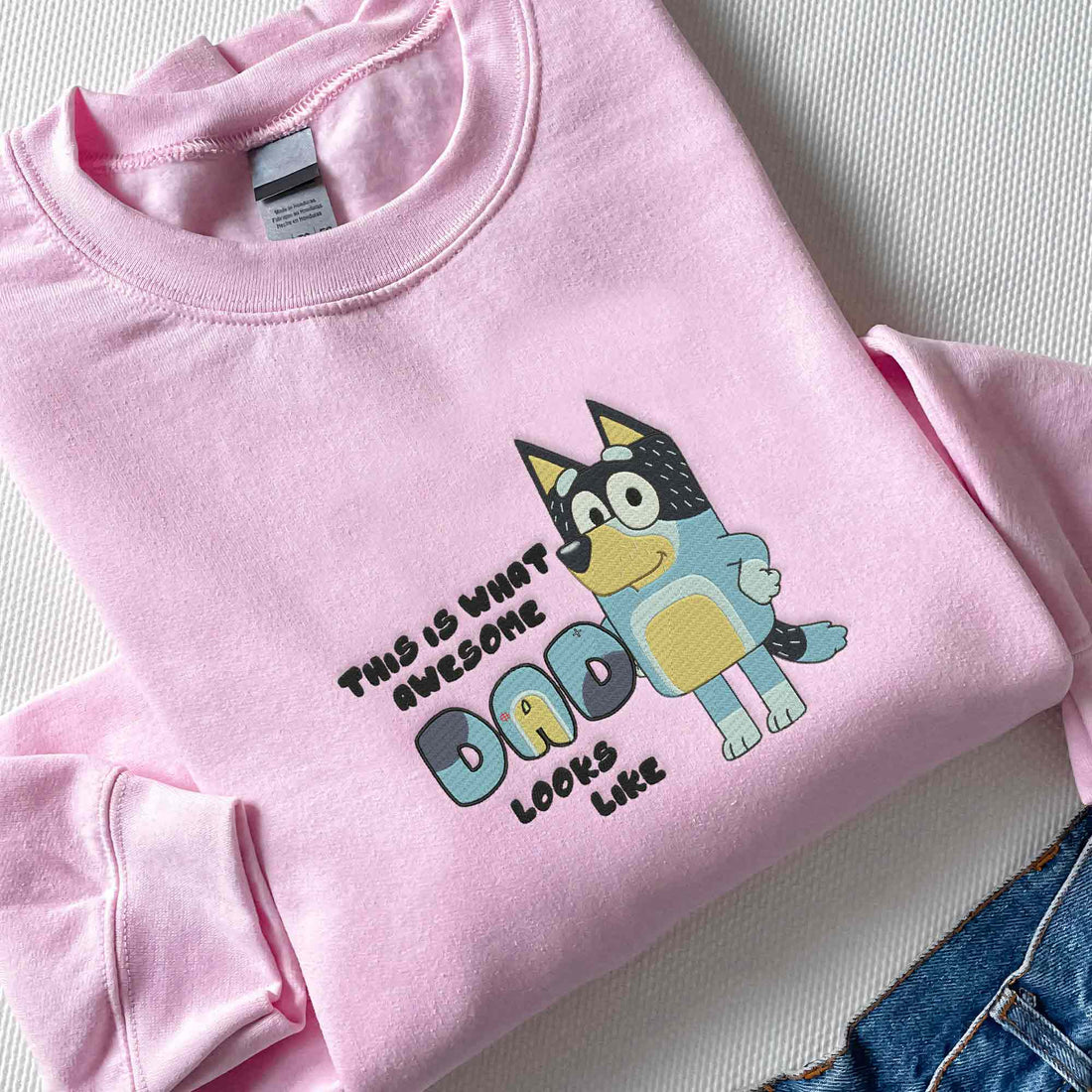 This Is What Awesome Dad Looks Like Sweatshirt, Cute Blue Dog Dad Embroidery Sweatshirt B_M32