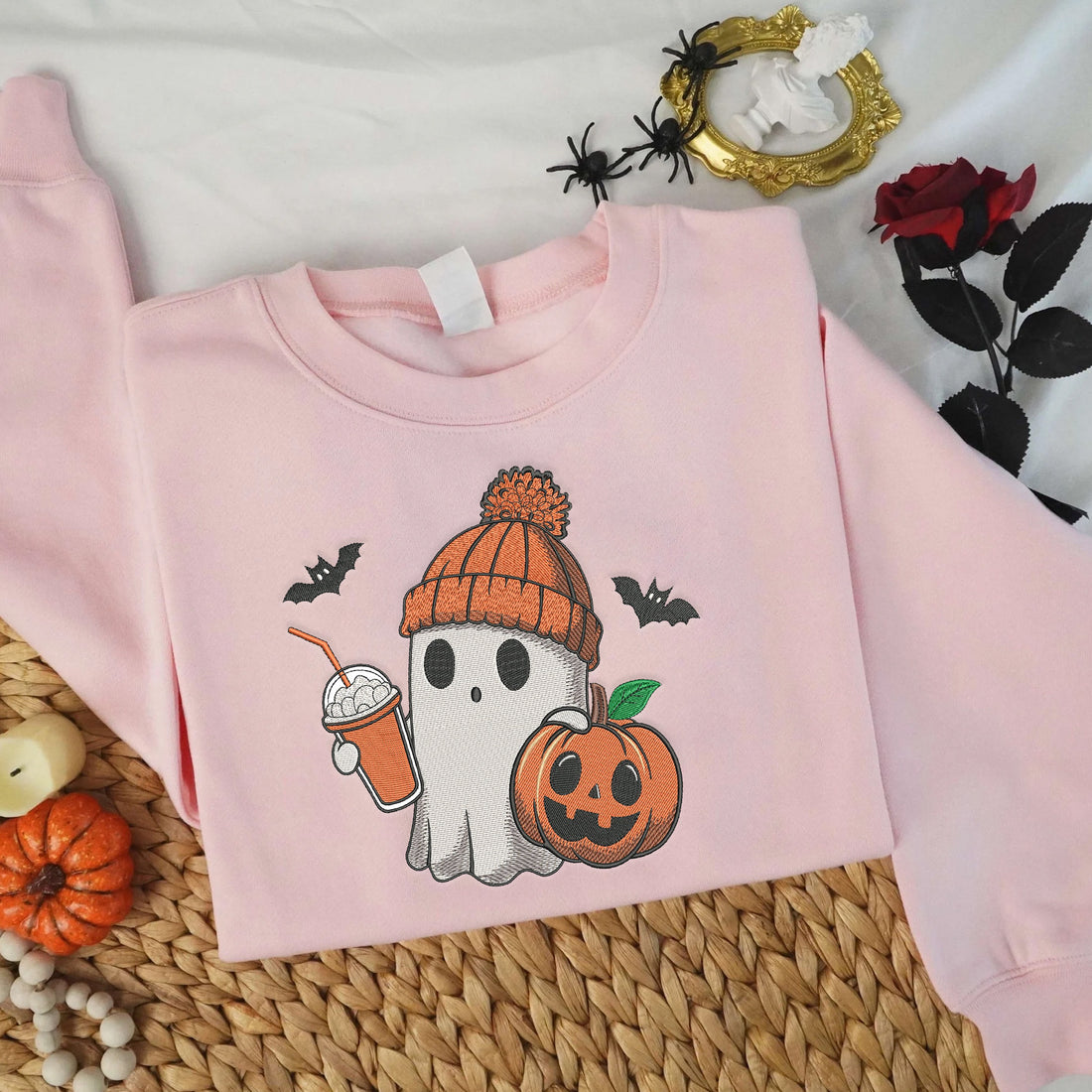 Ghost Pumpkin Embroidery Sweatshirt, Halloween Embroidery Sweatshirt HLW_M256
