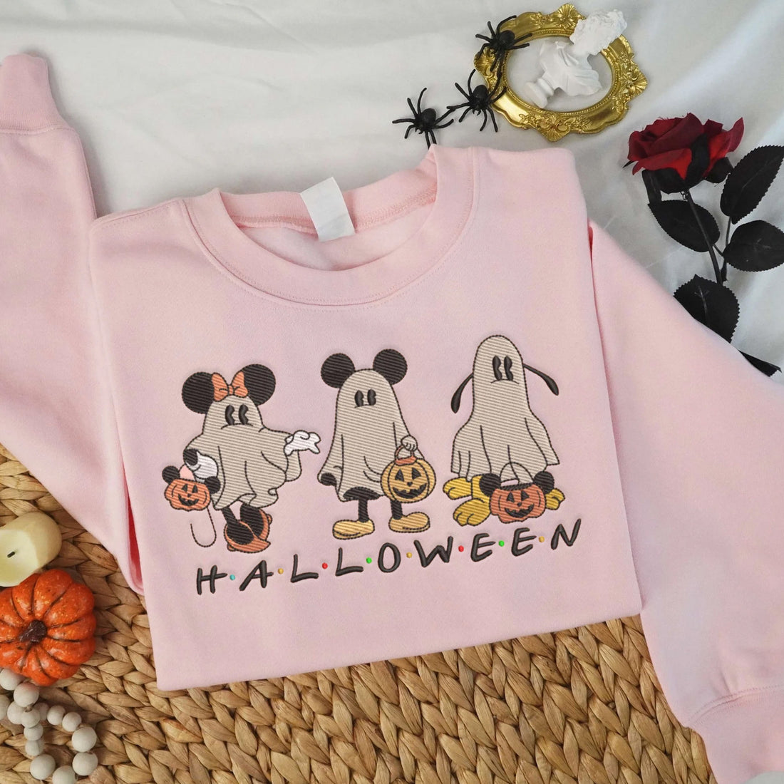 Mouse Ghost Embroidered Sweatshirt, Halloween Embroidery Sweatshirt HLW_M129