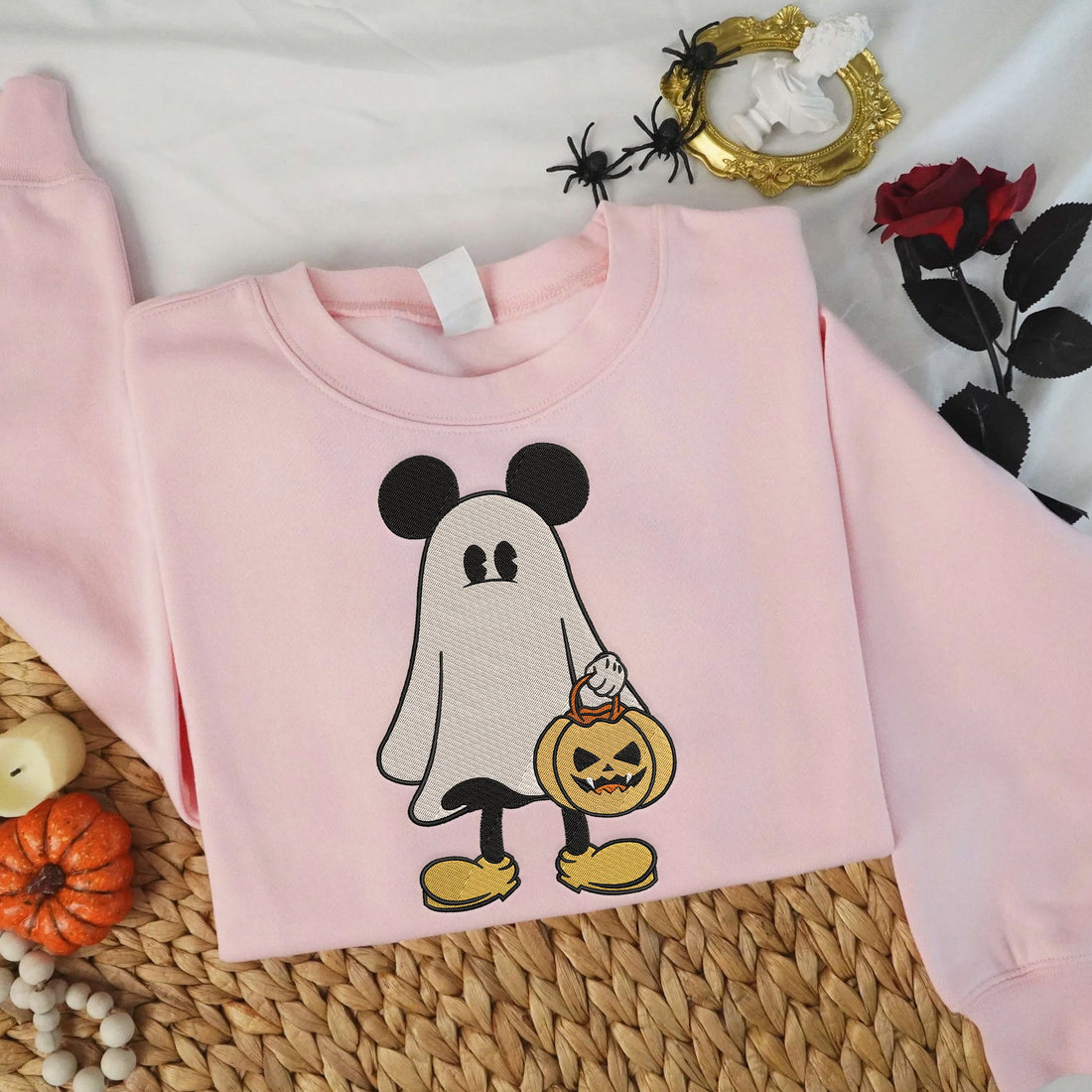 Mouse Ghost Halloween Embroidery Sweatshirt, Halloween Embroidery Sweatshirt HLW_M125