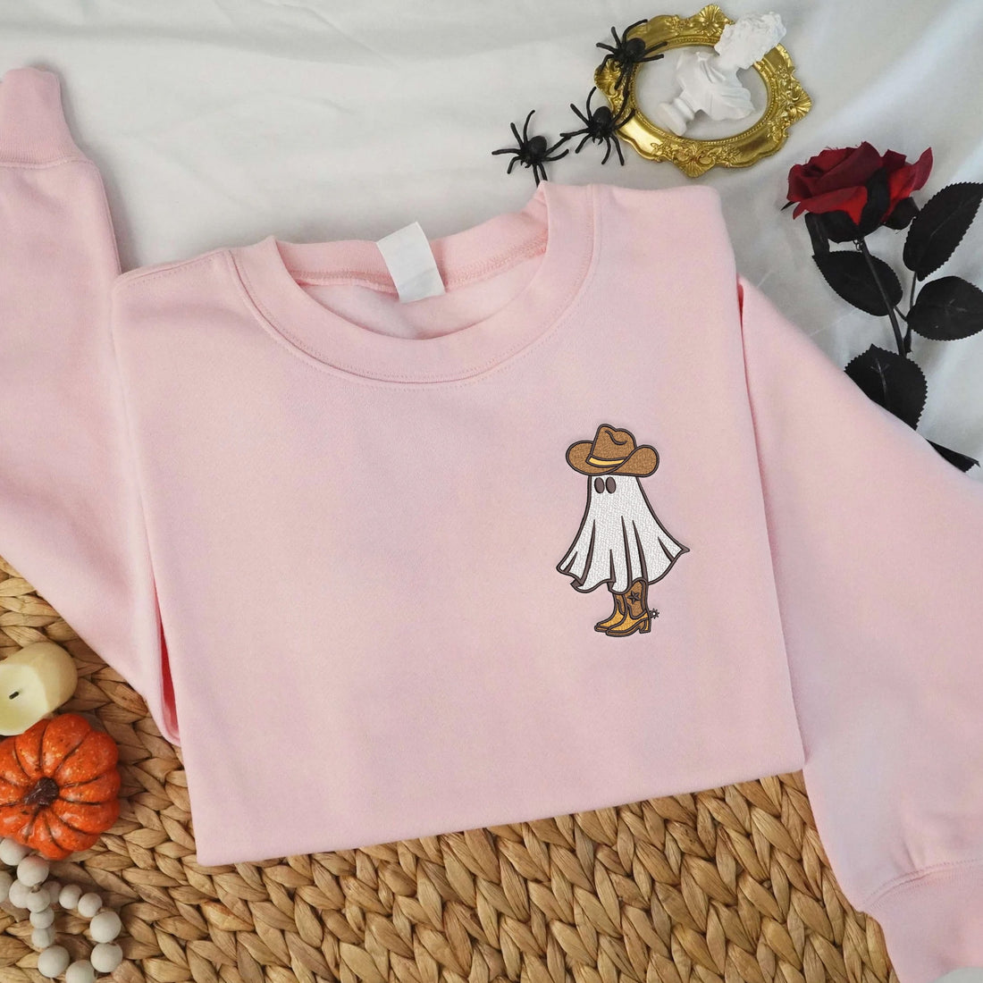 Cute Boo Haw Ghost Sweatshirt, Halloween Embroidery Sweatshirt HLW_M113