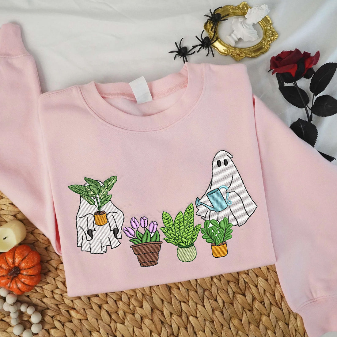 Ghost Plant Lady Embroidery Sweatshirt, Halloween Embroidery Sweatshirt HLW_M167