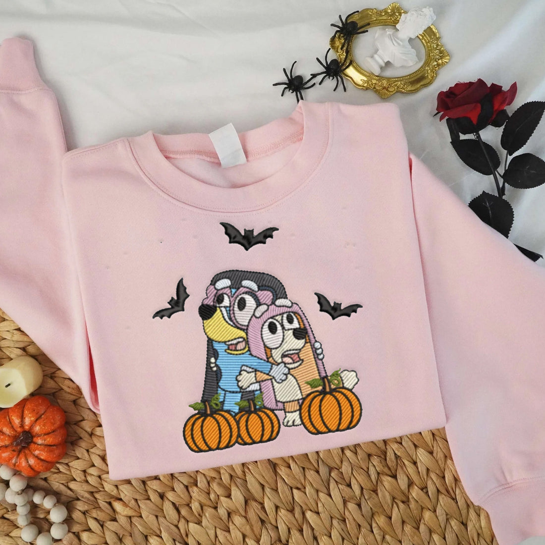 Sister Blue Dog Halloween Sweatshirt, Halloween Embroidery Sweatshirt HLW_M135