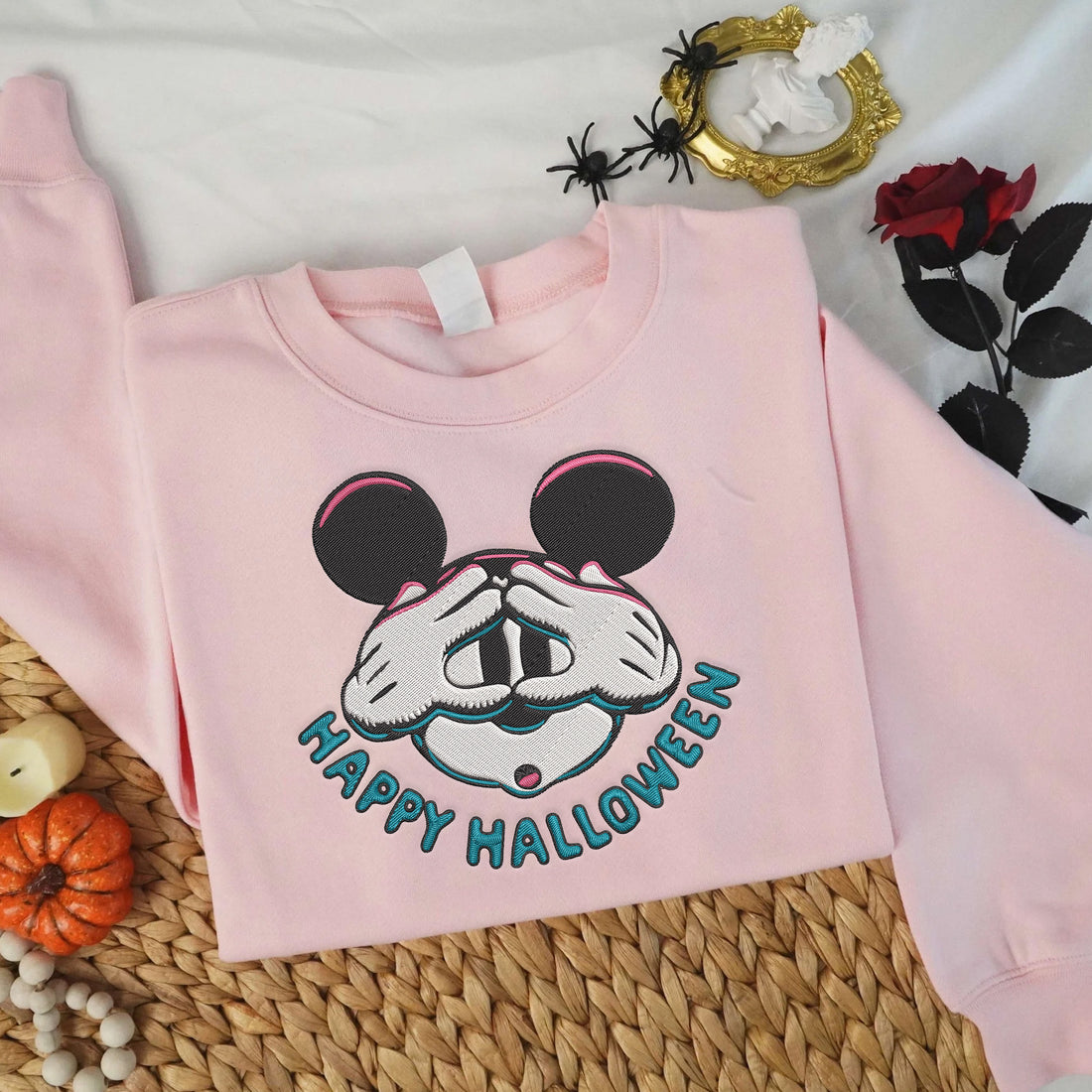 Happy Mouse Head Halloween Sweatshirt, Halloween Embroidery Sweatshirt HLW_M130