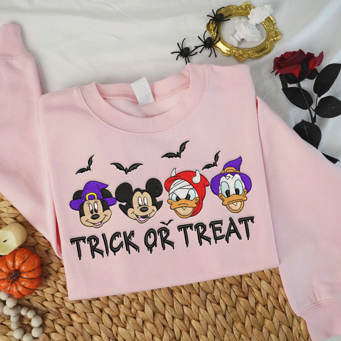 Trick Or Treat Mouse Embroidery Sweatshirt, Halloween Embroidery Sweatshirt HLW_M127