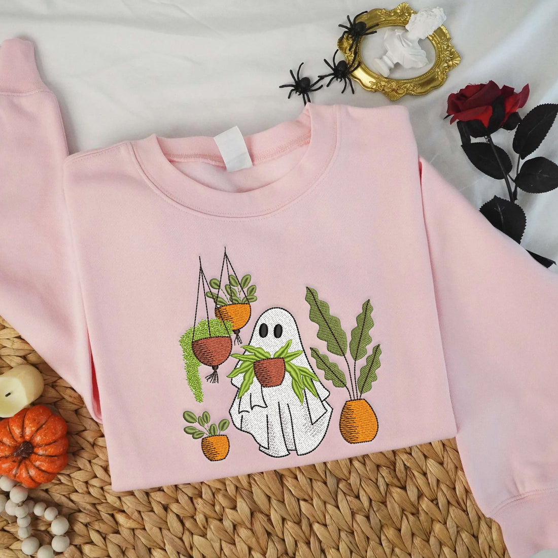 Floral Ghost Halloween Embroidery Sweatshirt, Halloween Embroidery Sweatshirt HLW_M166