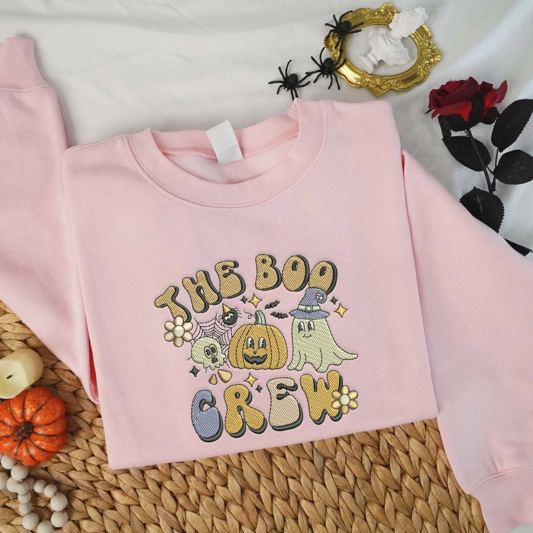 The Boo Crew Ghost Pumpkin Sweatshirt, Halloween Embroidery Sweatshirt HLW_M1023