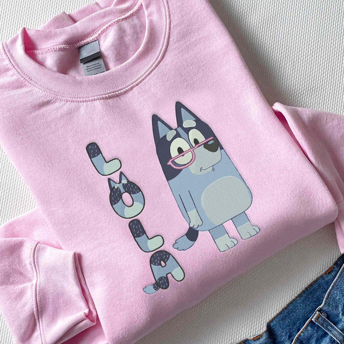 Blue Dog Grandpa Embroidery Sweatshirt, Cartoon Embroidery Sweatshirt B_M71
