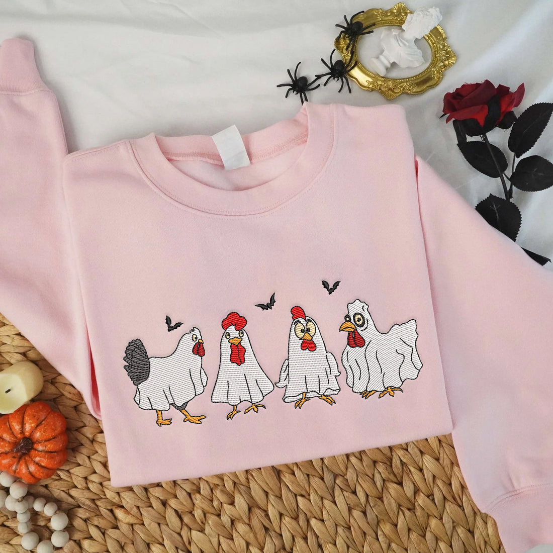 Ghost Chicken Halloween Embroidery Sweatshirt, Halloween Embroidery Sweatshirt HLW_M161