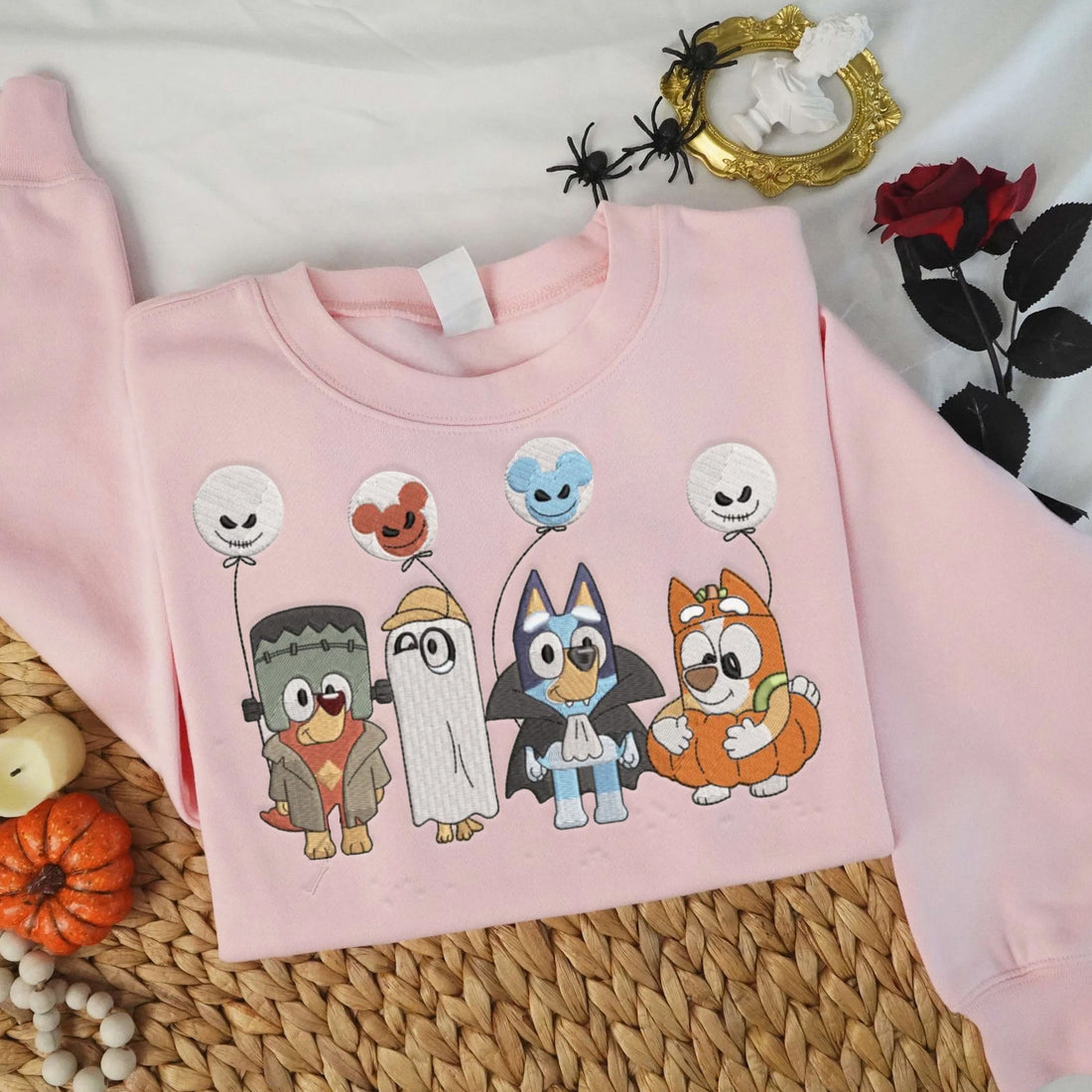 Cartoon Dog Friend Halloween Embroidered Sweatshirt, Halloween Embroidery Sweatshirt HLW_M137