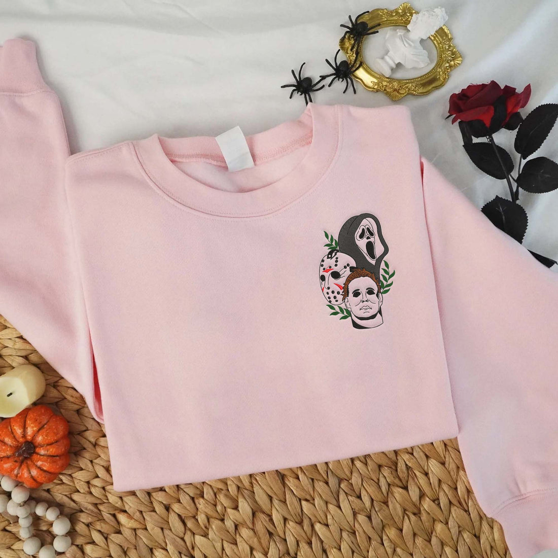 Retro Halloween Horror Embroidery Sweatshirt, Halloween Embroidery Sweatshirt HLW_M213