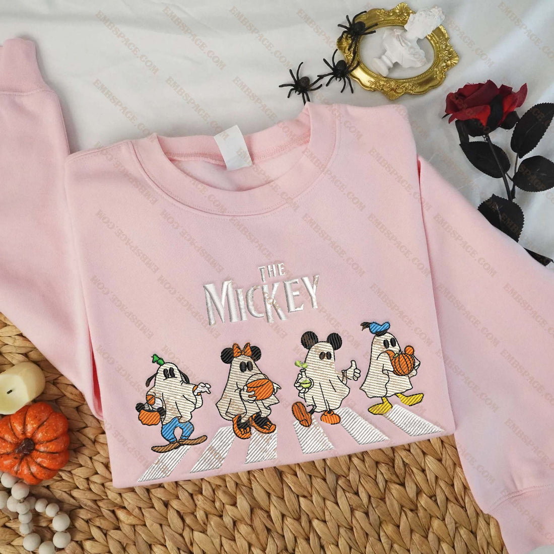 Halloween Cartoon Mouse Ghost Road Embroidery Sweatshirt, Halloween Embroidery Sweatshirt HLW_M1518