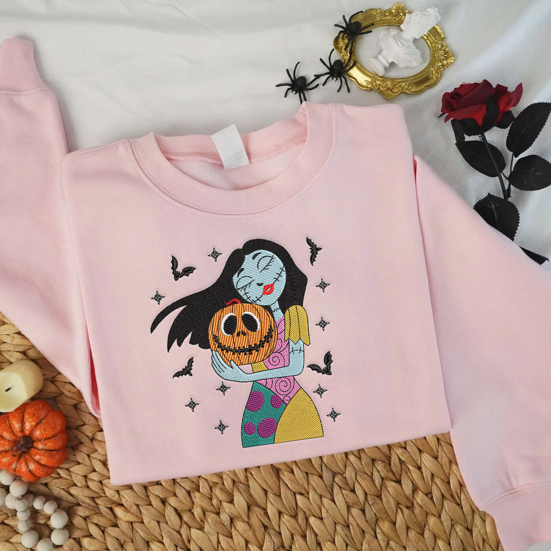Horror Character and Pumpkin Sweatshirt, Halloween Embroidery Sweatshirt HLW_M315