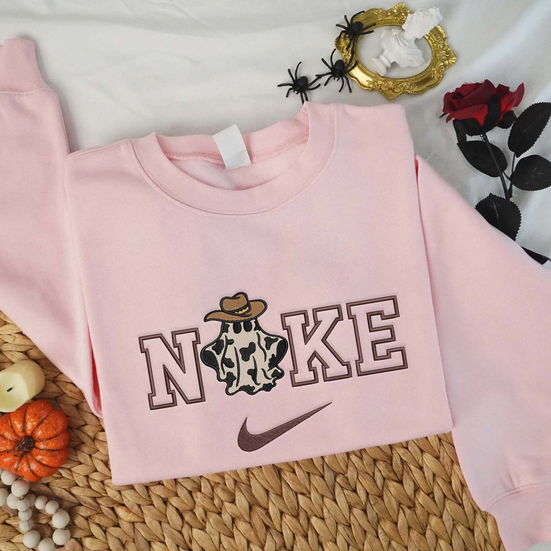 N Cowboy Ghost Embroidery Sweatshirt, Halloween Embroidery Sweatshirt HLW_M698