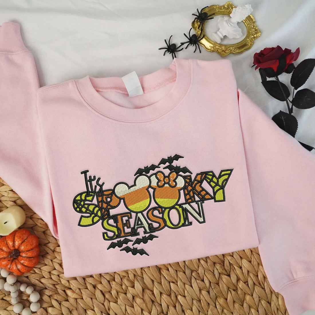 Spooky Season Mouse Bat Sweatshirt, Halloween Embroidery Sweatshirt HLW_M682