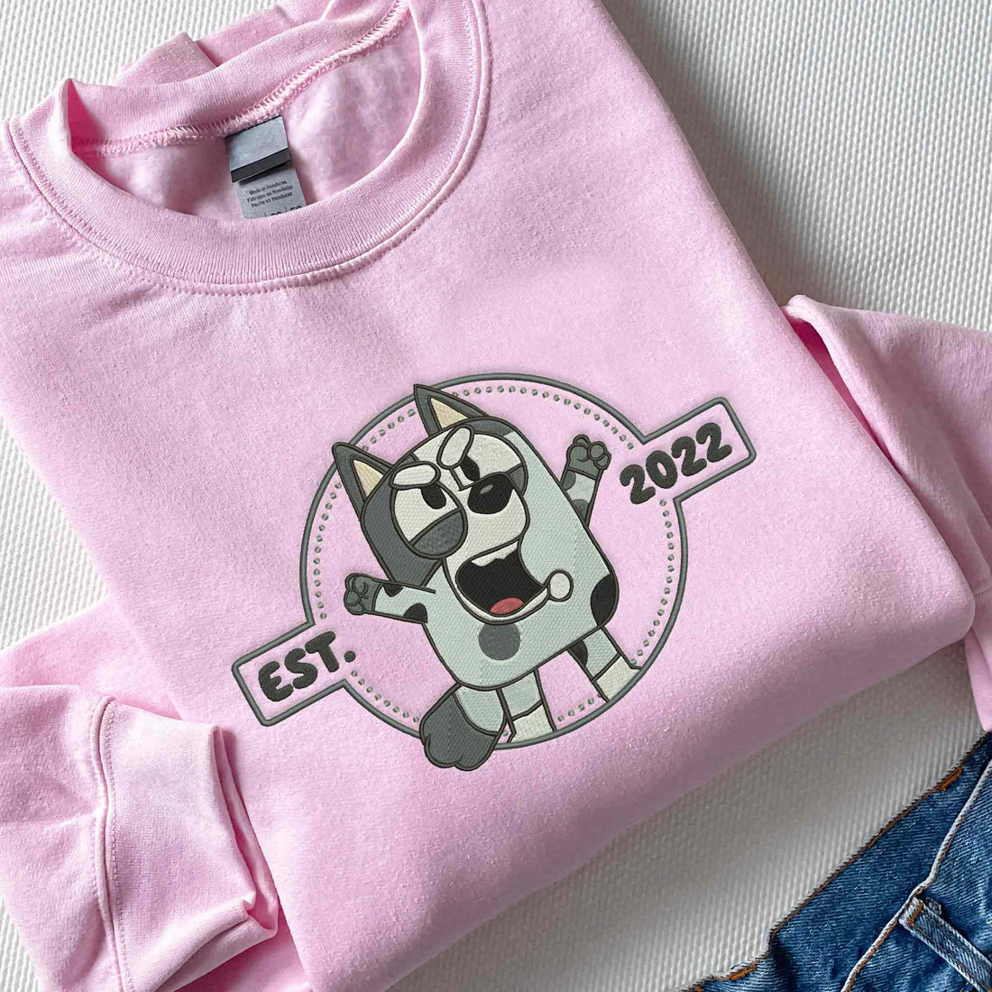 Cute Blue Dog Embroidery Sweatshirt, Blue Dog Embroidery Sweatshirt B_M64