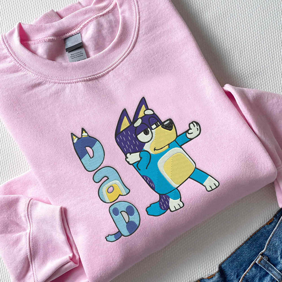 Cute Blue Dog Embroidery Sweatshirt, Custom Kids Name on Sleeve Sweatshirt B_M72