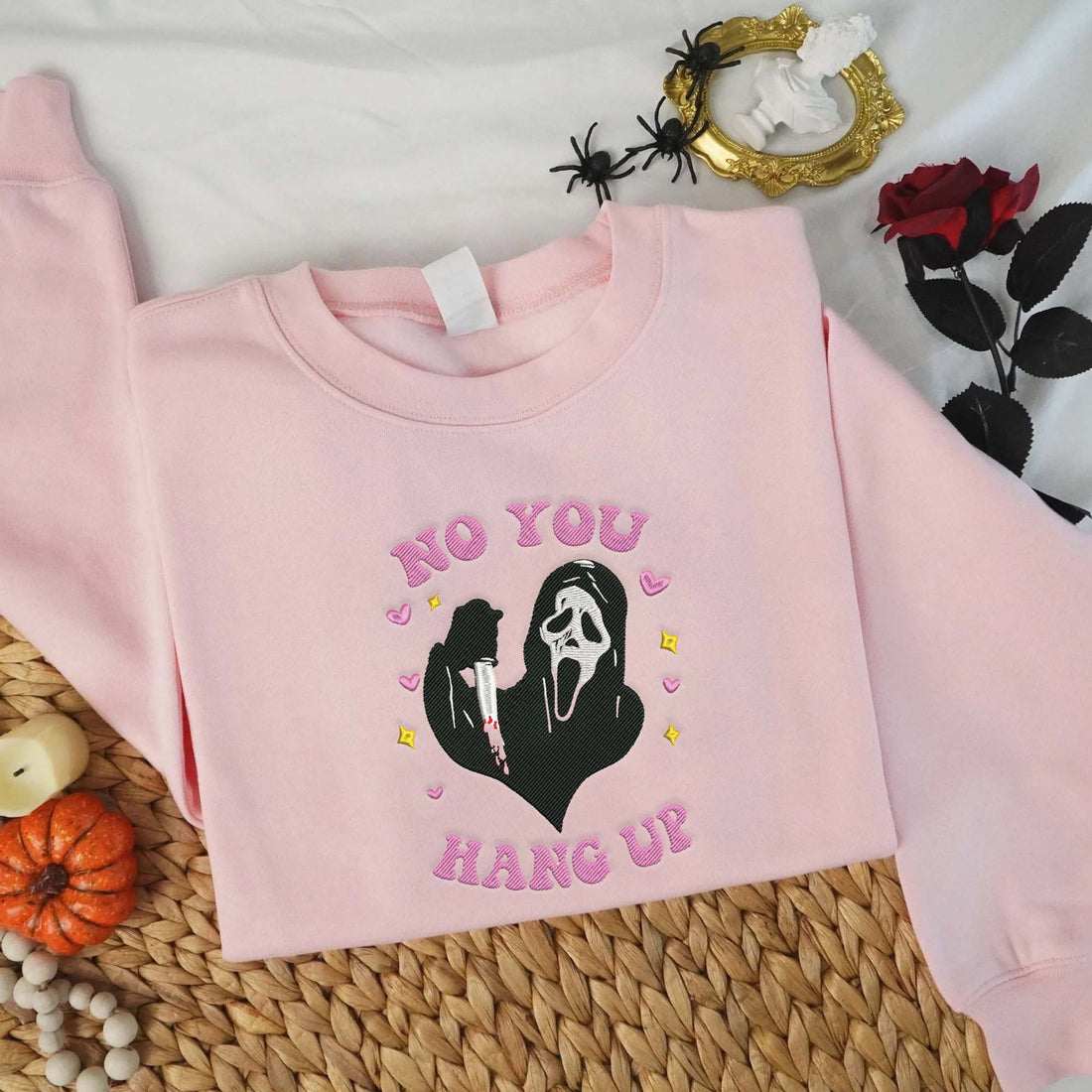No You Hang Up Ghost Carry Knife Embroidery Sweatshirt, Halloween Embroidery Sweatshirt HLW_M1153