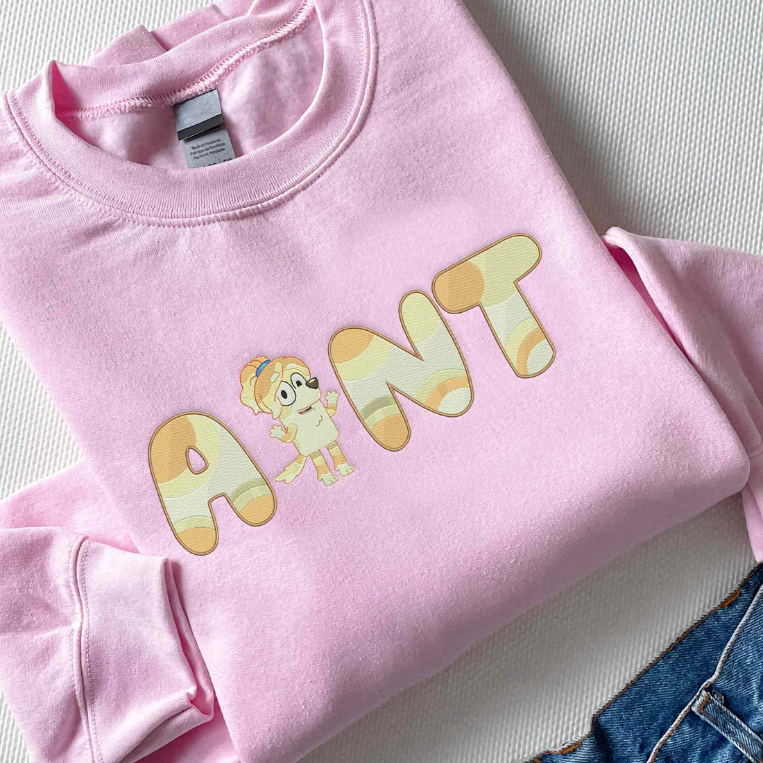 Blue Dog Aunt Embroidery  Sweatshirt, Custom Kids Name on Sleeve Sweatshirt B_M67
