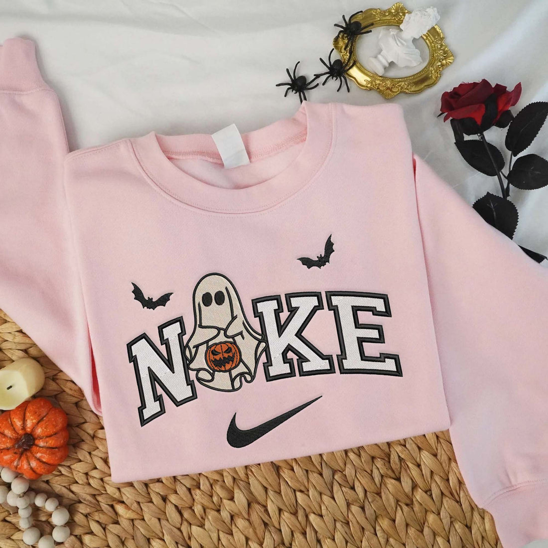 N Ghost Halloween Embroidery Sweatshirt, Halloween Embroidery Sweatshirt HLW_M760