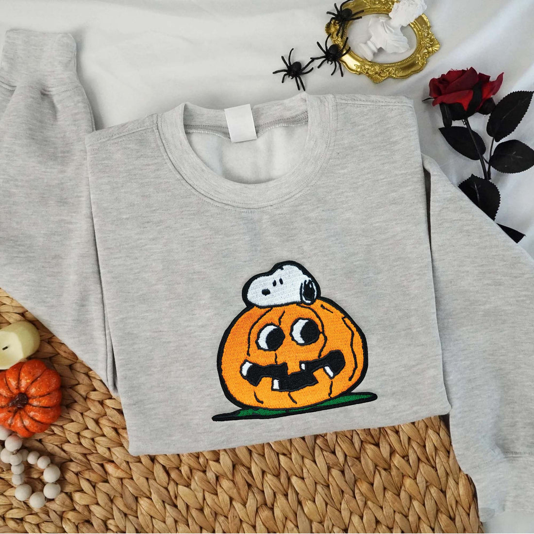 Cute Dog in Pumpkin Halloween Sweatshirt, Halloween Embroidery Sweatshirt HLW_M529