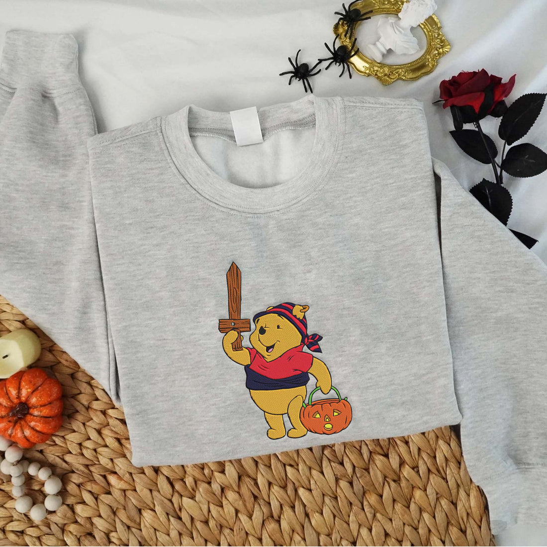 Bear Carry Pumpkin Halloween Embroidery Sweatshirt, Halloween Embroidery Sweatshirt HLW_M985