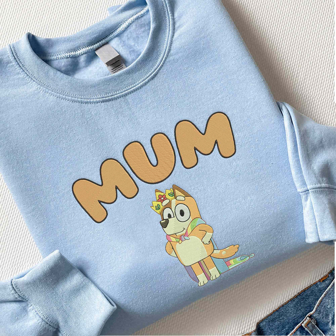 Blue Dog Mom Embroidery Sweatshirt, Custom Kids Name on Sleeve Sweatshirt B_M94