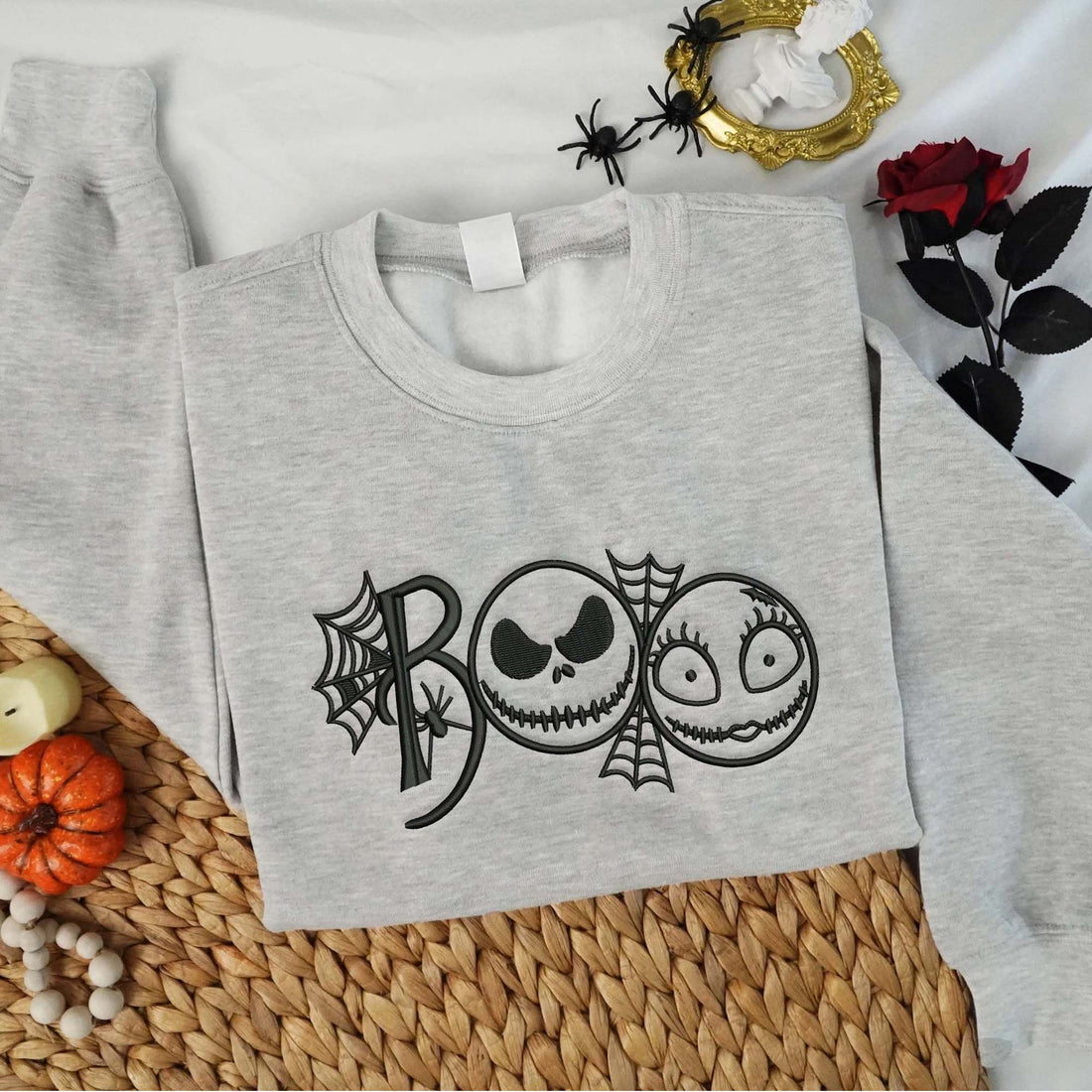 Boo Couple Horror Embroidery Sweatshirt, Halloween Embroidery Sweatshirt HLW_M62