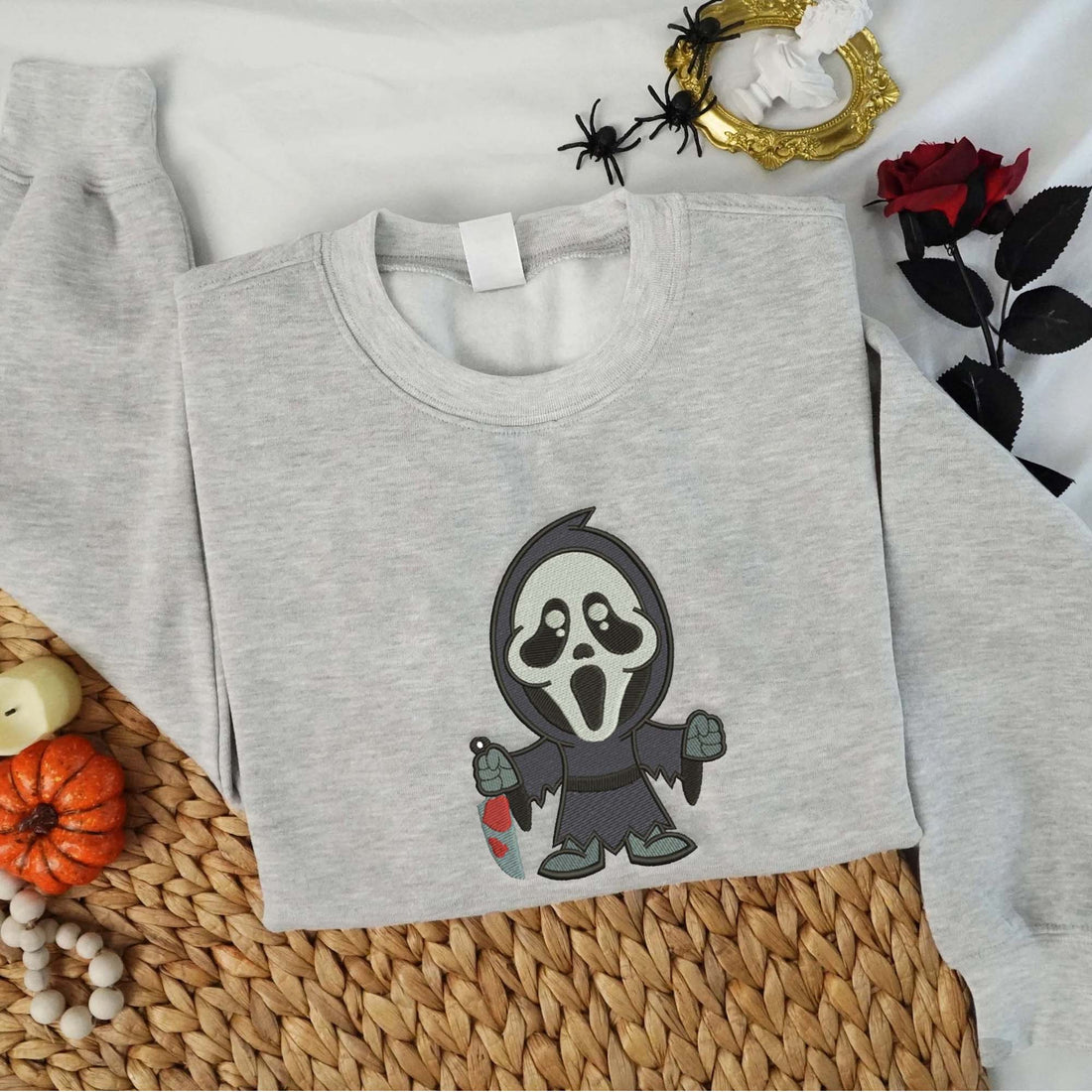 Halloween Ghost Carry Knife Embroidery Sweatshirt, Halloween Embroidery Sweatshirt HLW_M1007