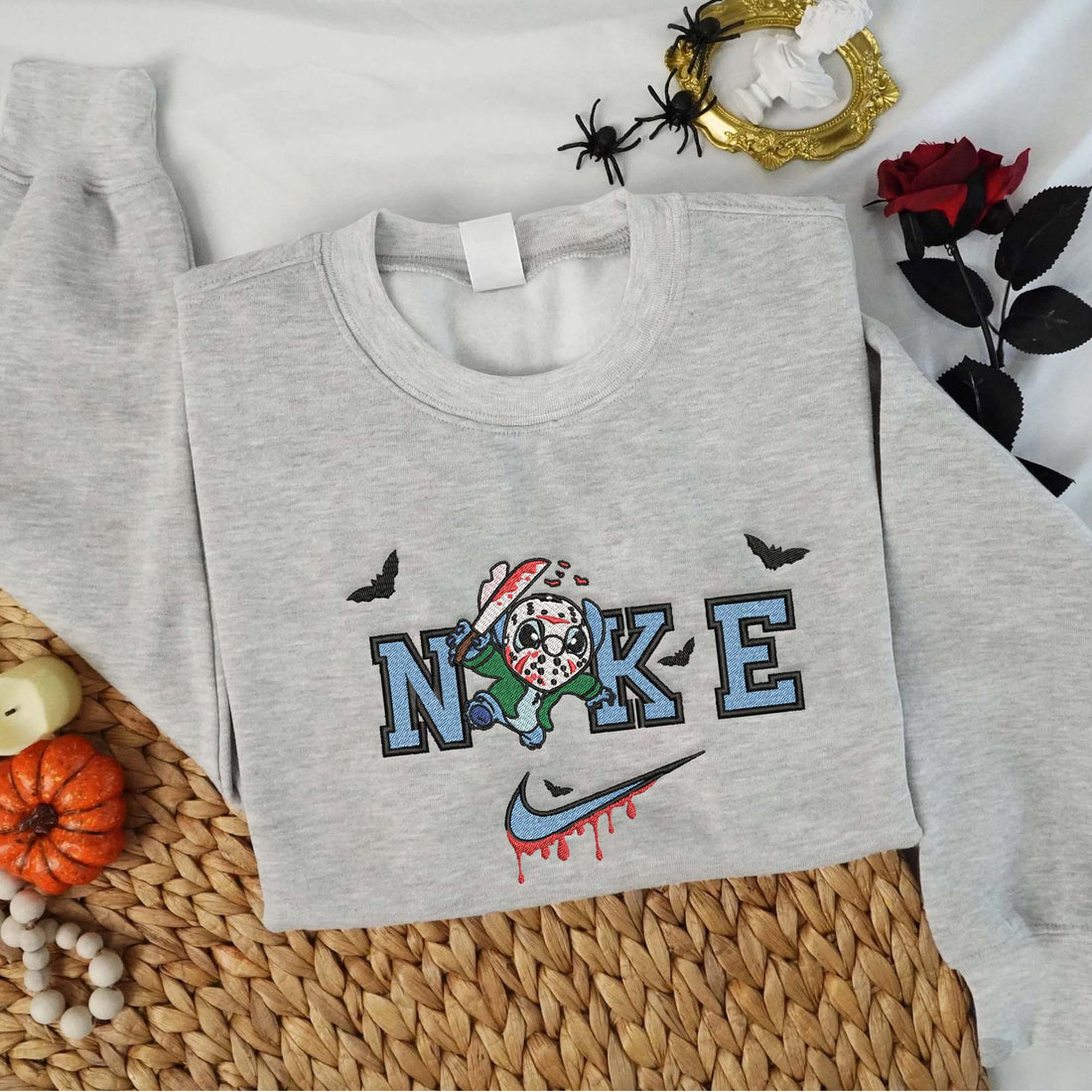 N Cartoon Character with Mask Halloween Sweatshirt, Halloween Embroidery Sweatshirt HLW_M812