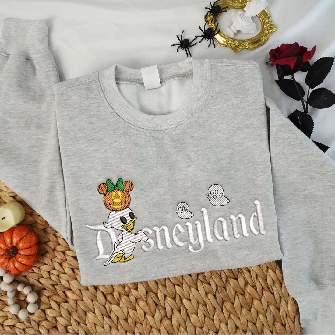 Duck Ghost with Pumpkin Halloween Embroidery Sweatshirt, Halloween Embroidery Sweatshirt HLW_M1307