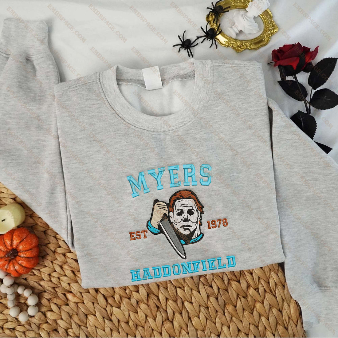 Haddonfield Horror Est 1978 Halloween Embroidery Sweatshirt, Halloween Embroidery Sweatshirt HLW_M1445
