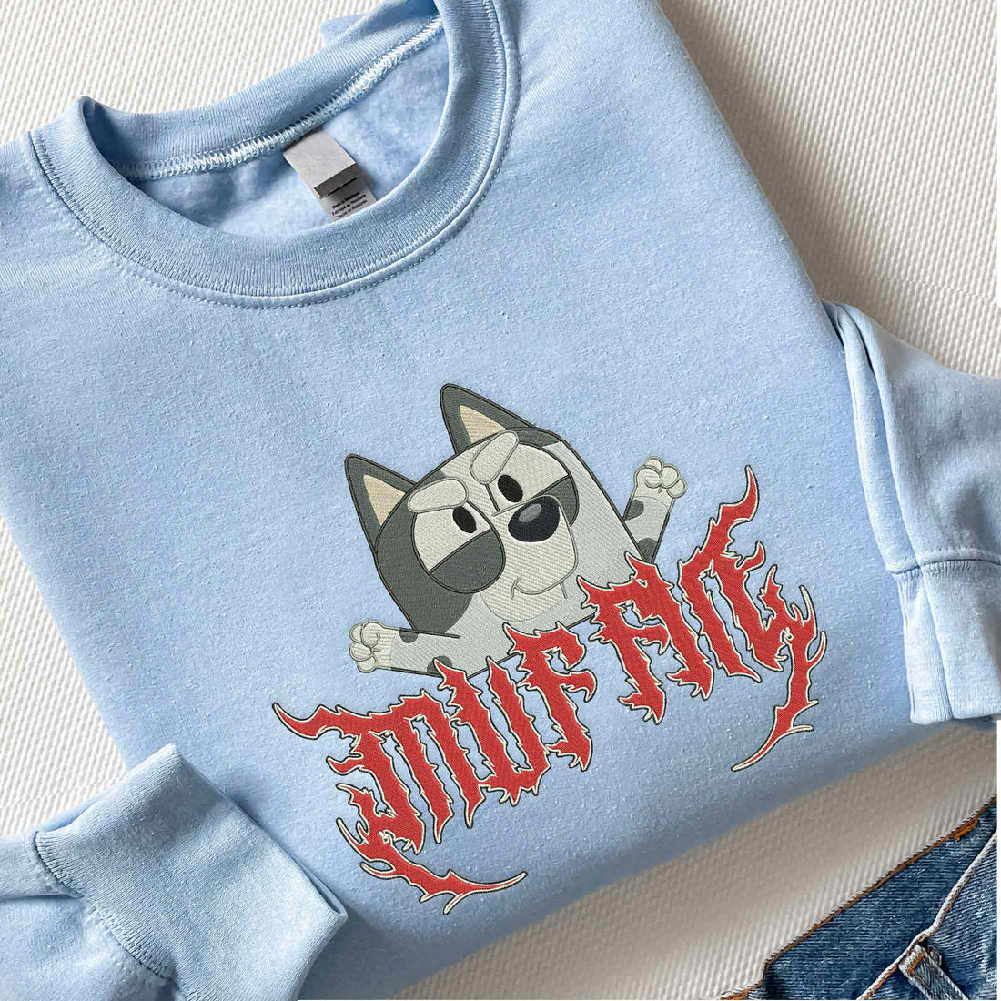 Cute Blue Dog Embroidery Sweatshirt, Cartoon Embroidery Sweatshirt B_M37