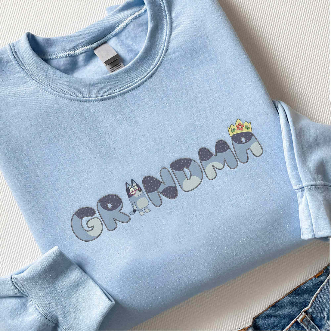 Cute Blue Dog Grandma Embroidery Sweatshirt, Family Blue Dog Embroidery Shirt B_M62