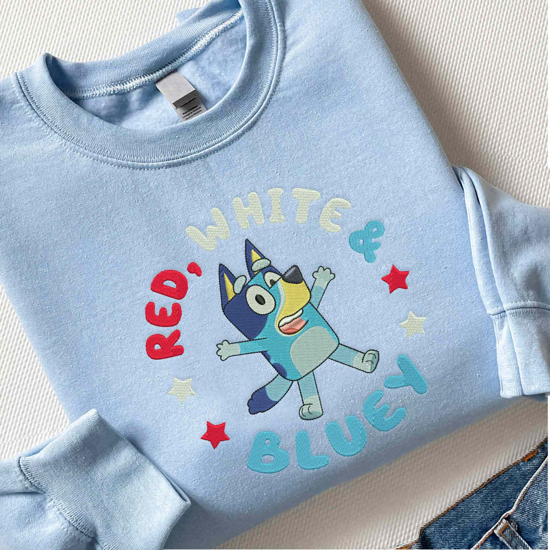 Red White Blue Dog Embroidery Sweatshirt, 4th Of July Funny Blue Dog Sweatshirt B_M44