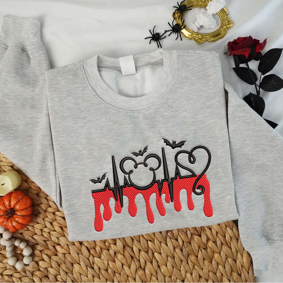 Head Mouse Halloween Embroidery Sweatshirt, Halloween Embroidery Sweatshirt HLW_M1078