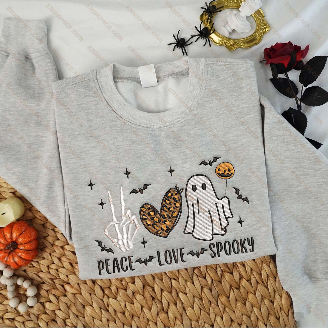 Halloween Peace Love Ghost Embroidery Sweatshirt, Halloween Embroidery Sweatshirt HLW_M1501